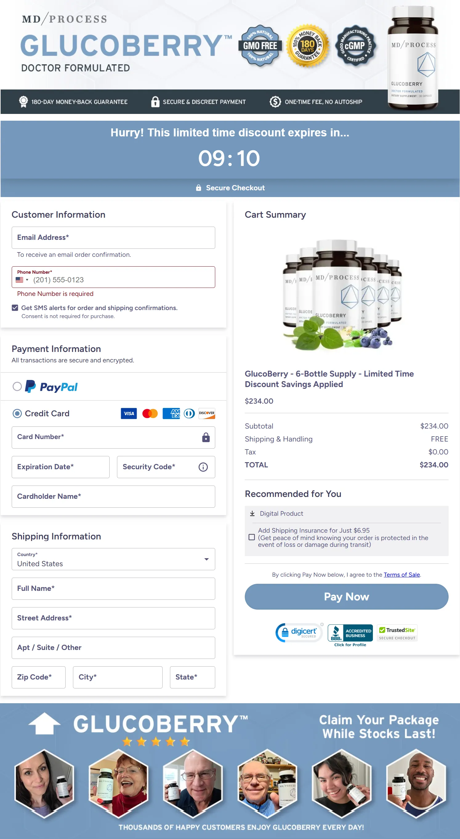 GlucoBerry checkout page